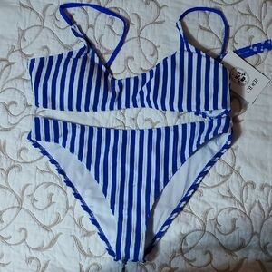 Blue and White Striped Bikini Set